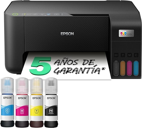 impresora multifunción con tanque de tinta Epson EcoTank L3110 sobre un fondo blanco.